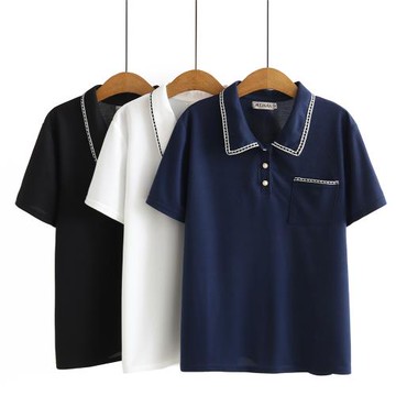 麗莎熊 LisaBear 大尺碼小香風Polo立領繞邊小珍珠鈕釦襯衫上衣 XL~3XL 三色可選