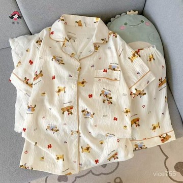 【潮流服飾】夏季薄款可愛卡通寬鬆家居服套裝 ins短袖睡衣女 套裝短袖睡衣 短袖睡衣套裝 短袖家居服 女士休閒睡衣 女生
