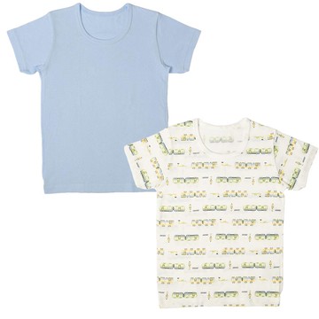 akachan honpo - 短袖圓領上衣2件組-速乾 電車-藍色