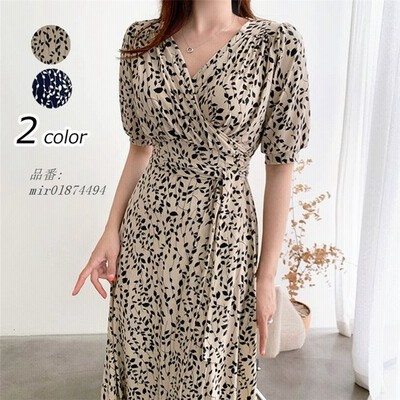 ワンピース レディース 40代 花柄葉柄 シフォン 夏 ベルト付き きれいめ Vネック マキシワンピース 半袖 フランス式 スカート 韓国風 通勤 結 通販 Lineポイント最大get Lineショッピング