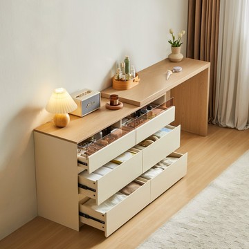 hoi!林氏木業北歐簡約拼色六斗櫃伸縮化妝桌 UT1E