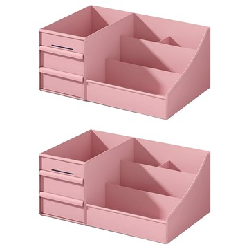 小麥購物 3層抽屜式桌上化妝品文具飾品收納盒 L2423  2個  北歐粉  28.5 x 17.5 x 12.5cm