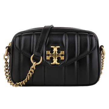 TORY BURCH-Kira金屬TB 絎縫皮革斜背包(黑色)小款