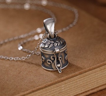 打開女士創意盒子吊墜泰國銀藤橄欖枝項鍊