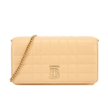 [平輸版]BURBERRY Lola TB金字LOGO 絎縫羔羊皮翻蓋斜背包(金沙色)真品平輸