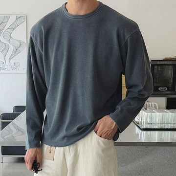 正韓簡約水洗落肩彈力華夫格長袖T恤 4色 YUPPIE 預購商品 0921