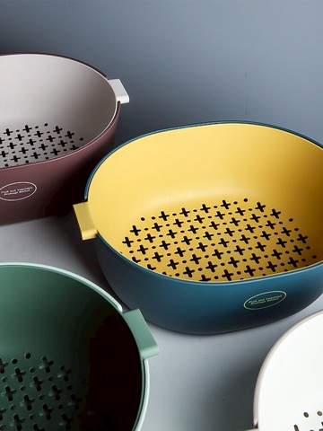 雙層洗菜盆瀝水籃子廚房淘菜神器水果盤收納筐蔬菜漏水濾水籃