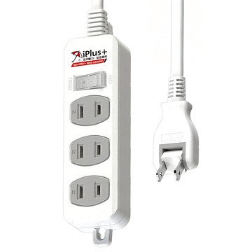 iPlus+ 保護傘 1切3座2P 180度平貼插頭延長線  1.8m  白色  1組