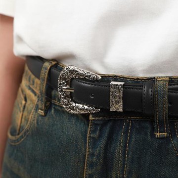 SEROEVER 高級感氛圍感cleanfit花雕復古腰帶皮帶男女同款