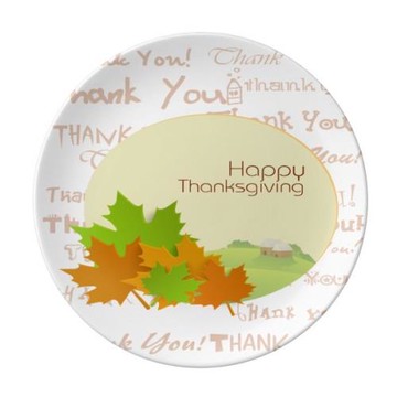 快樂感恩節卡通圖陶瓷餐盤子8寸月光盤餐具家居禮物