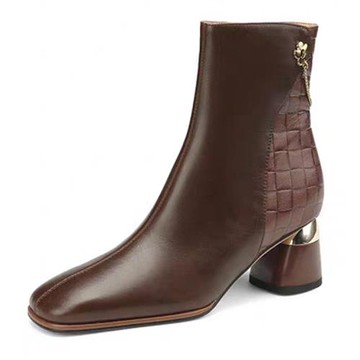 JP Queen New York 石方紋復古方頭拉鍊粗跟短靴(2色可選)