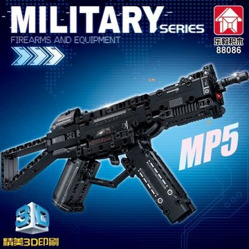 樂毅88086科技積木槍MP5小顆粒拼裝小男孩玩具狙擊槍機構禮品批發