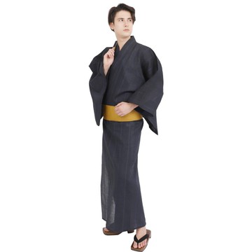 日本 和服 男 綿麻 浴衣 腰封 2 件 套組 S-LL WN10