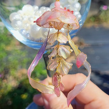 【春回大地也回大海】櫻花水母 水晶花耳環