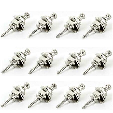 12Pcs Guitar Strap Locks, Round Head Strap Locks and buttons Guitar Bass Schaller-Style Security Straplocks (Silver)