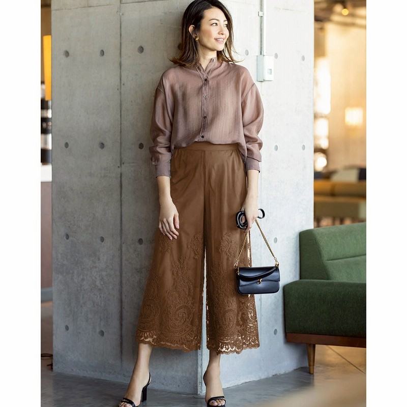 ドゥクラッセ Doclasse チュールレース アンクルワイドパンツ ブラウン 通販 Lineポイント最大2 0 Get Lineショッピング