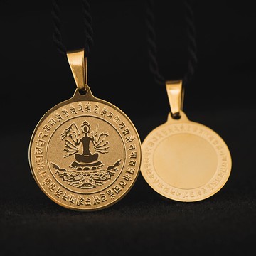 簡修行梵文準提佛母菩薩咒輪吊墜鈦鋼項鏈金色男女士款不掉色飾品