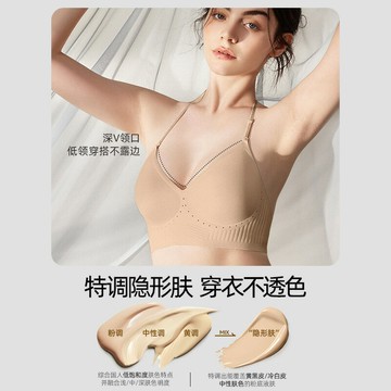 新款閃鉆無痕深V掛脖美背內衣粉底液大U背亮閃肩帶聚攏細肩帶文胸鑫弘-素時衣櫥