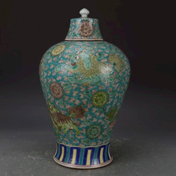 大清康熙素三彩獅子戲球梅瓶 包老瓷器 舊貨老貨 古董古玩 收藏品