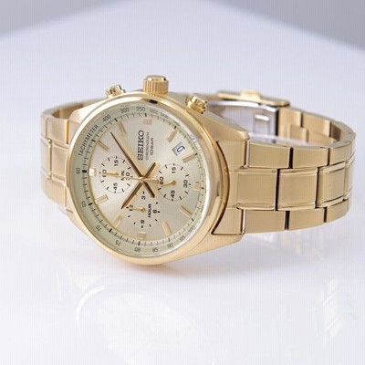 セイコー SEIKO 腕時計 クオーツ式 クロノグラフ ゴールド文字盤