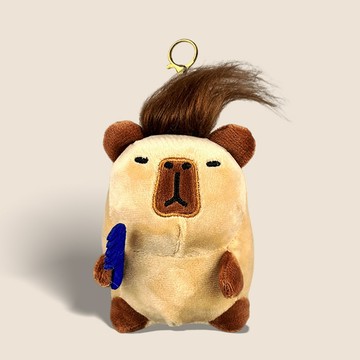 時尚水豚毛髮玩偶包包掛飾鑰匙圈  棕色  1個  60mm