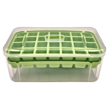 FANCY LIFE 按壓式製冰盒 食品級材質 大容量儲冰 附冰鏟  果綠色  56格  1個