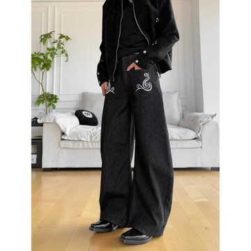 高級感闊腿長褲男秋冬新款休閒百搭寬鬆牛仔褲男