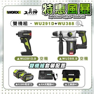 WORX 威克士【特惠風暴】總有一套你喜歡🩷雙機組 WU291D+WU388 鎚鑽 衝擊起子機 20V 無刷 鋰電