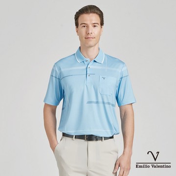 【Emilio Valentino范倫鐵諾】男裝吸排涼感彈性短袖POLO衫-水藍(15-4V8905)