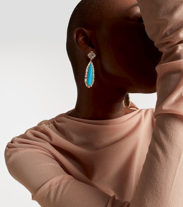 Suzanne Kalan 18kt gold drop earrings with sapphires, diamonds and turquoises