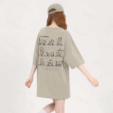 【臺灣當天出】韓式上衣 加大碼寬鬆落肩版oversize風 夏季流行上衣 短板上衣 女生短t 純棉印花t恤 女生短袖T恤