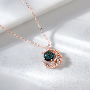 [925純銀]月之幻想曲月牙星空石月光石項鍊【SL715】