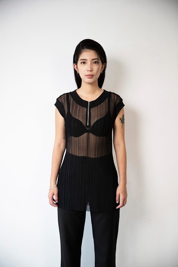 半開拉鍊透膚背心