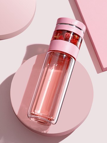 茶水分離泡茶杯女士便攜可愛雙層玻璃保溫杯子少女花茶杯過濾水杯