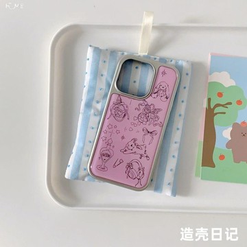 素描插畫適用蘋果18ProMax1716151413滴膠手機殼女韓iPhone12電鍍殼