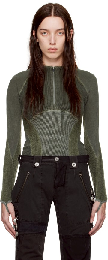 HYEIN SEO 卡其色 Half-Zip Raglan 针织衫