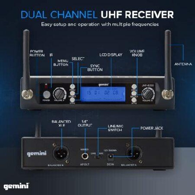 Gemini 1 Wireless Microphone System Professional Handheld Long Ran