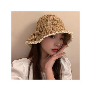 蕾絲草帽漁夫帽女夏季日系透氣遮陽太陽帽2025新款可折疊草編盆帽