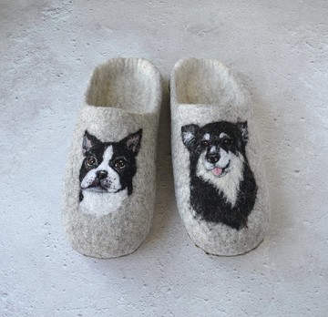 定制的羊毛狗拖鞋帶有照片中的寵物肖像