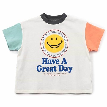 日本 BREEZE - 俏皮印花短袖上衣-笑臉-白綠橘