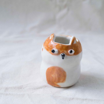 白花貓 小花器 公仔 擺飾 瓷偶