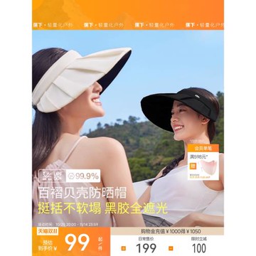 (免運)蕉下百褶帽貝殼絲絨黑膠BM561防曬帽女款防紫外線戶外遮陽空頂帽