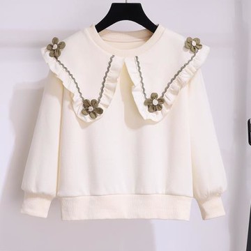 女童衛衣春秋款2024新款洋氣時髦中童兒童春季網紅炸街娃娃領上衣