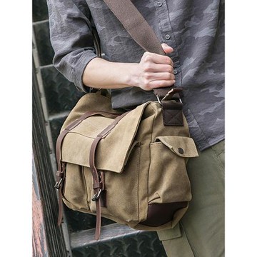 包包男士單肩包男休閑工裝復古男式斜挎包大容量包男款帆布背包潮