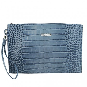 LONGCHAMP ROSEAU CROCO鱷魚紋 IPAD保護套/手掛手拿包(機師藍)