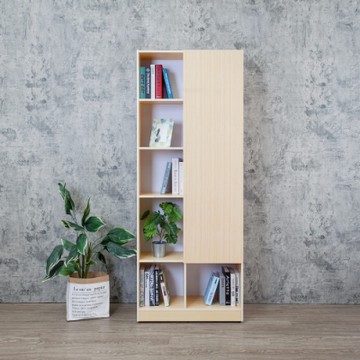 Birdie南亞塑鋼-2.7尺開放式6格右上單門書櫃/六格一門收納櫃/展示櫃/置物櫃(白橡色)-80.2x32.5x200cm