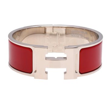 HERMES Clic H LOGO琺瑯中版手環(紅X銀-PM)
