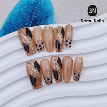 ➕大簡美甲💅手工穿戴甲楓葉棕秋冬豹紋漸變法式歐美辣妹個性假指甲貼片跨境長款穿戴甲 B38D