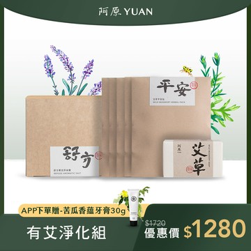 【有艾淨化組】舒方樂活淨身鹽-五入/盒+艾草平安包15g*5+艾草皂115g*1