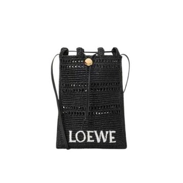 黑色酒椰纖維抽繩手拿包